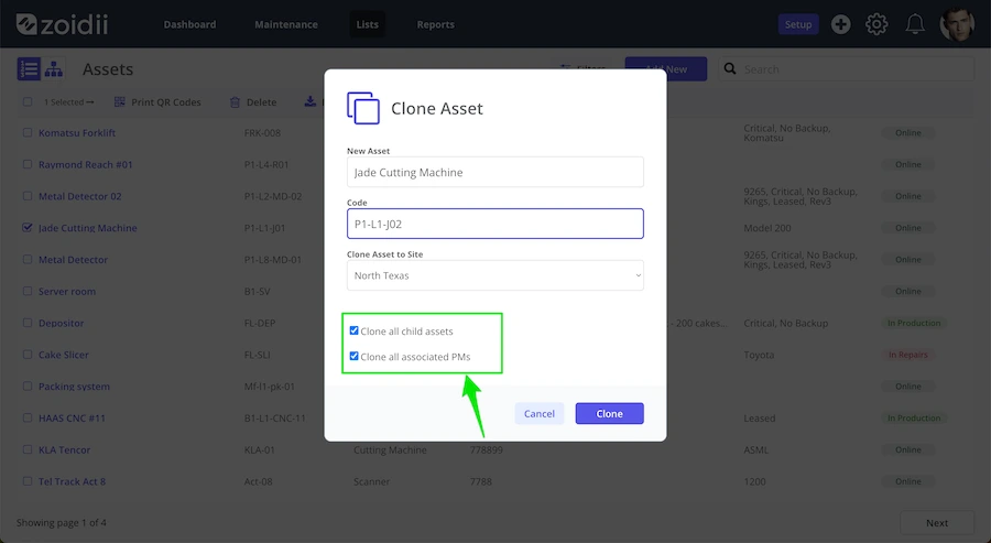 CMMS Clone data