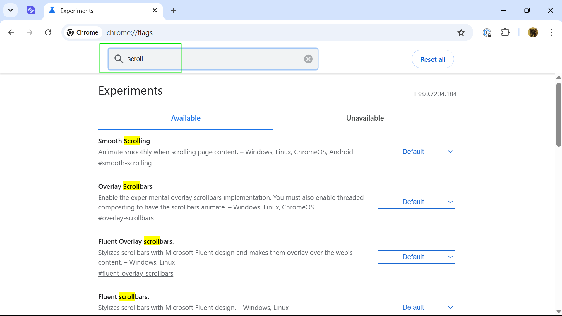 Chrome Flags Search