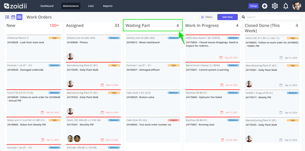 Zoidii Waiting Part Kanban