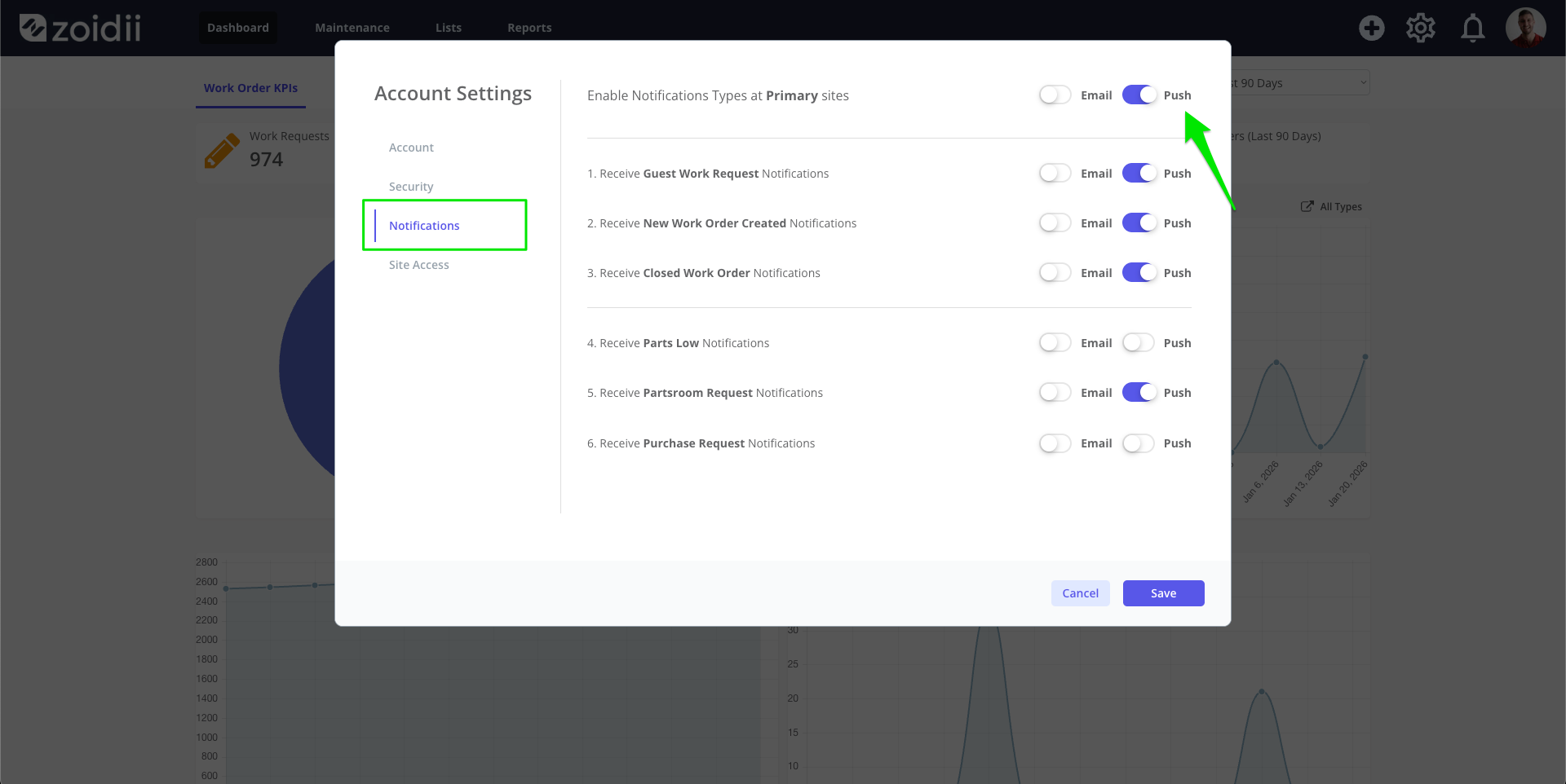 Zoidii turn on push notifications